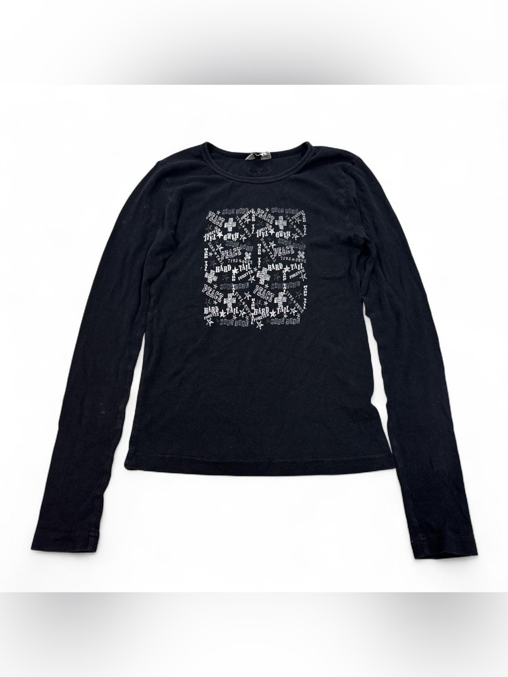 Y2K vintage Hard Tail long sleeve baby tee shirt with white graphic